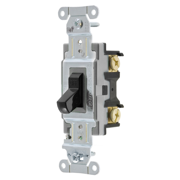 Hubbell Wiring Device-Kellems Switches and Lighting Controls, Toggle Switch, Commercial Grade, Single Pole, 15A 120/277V AC, Side Wired, BlackToggle CS115BK